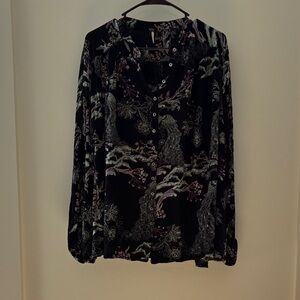 Free People Black and Pink Floral Blouse